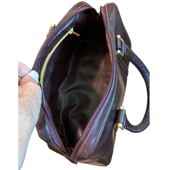 Susan Gail Vintage Burgundy/Oxblood Leather Two-Handle Zip-Top Satchel Handbag - Picture 9 of 11